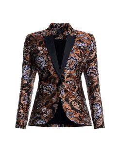 Online Blazer En Jacquard Fleuri Metallise Avec Semelle En Satin Vetements D'Exterieur