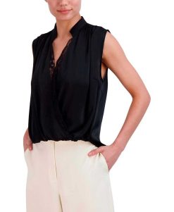 Hot Blouse Satine Effet Croix Drape Encaje Hauts