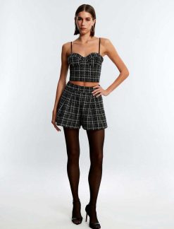 Hot Crop Top Bustier Tweed Avec Cuadros Hauts