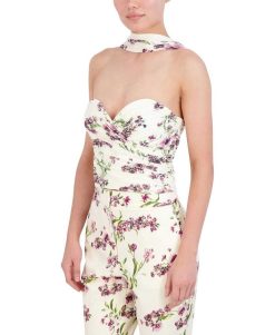 Clearance Bustier Court Drape Fleuri Hauts