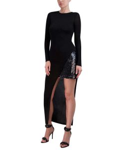 Clearance Robe Asymetrique En Jersey Avec Lentejuelas Nuit