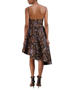 Best Robe Haute Et Basse Asymetrique En Jacquard Fleuri Metallise Cocktail