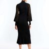 Best Robe Midi A Manches Haute Noire Cuello Occasionnel