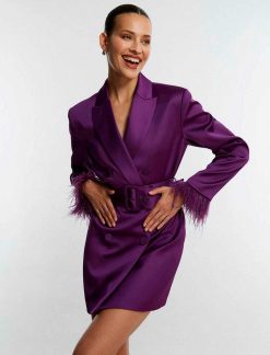 Hot Robe Blossom Blazer Avec Ceinture Et Plumas Cocktail