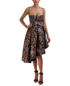 Best Robe Haute Et Basse Asymetrique En Jacquard Fleuri Metallise Cocktail