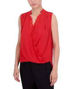 Online Blouse Satine Effet Croix Drape Encaje Hauts