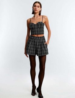 Hot Crop Top Bustier Tweed Avec Cuadros Hauts